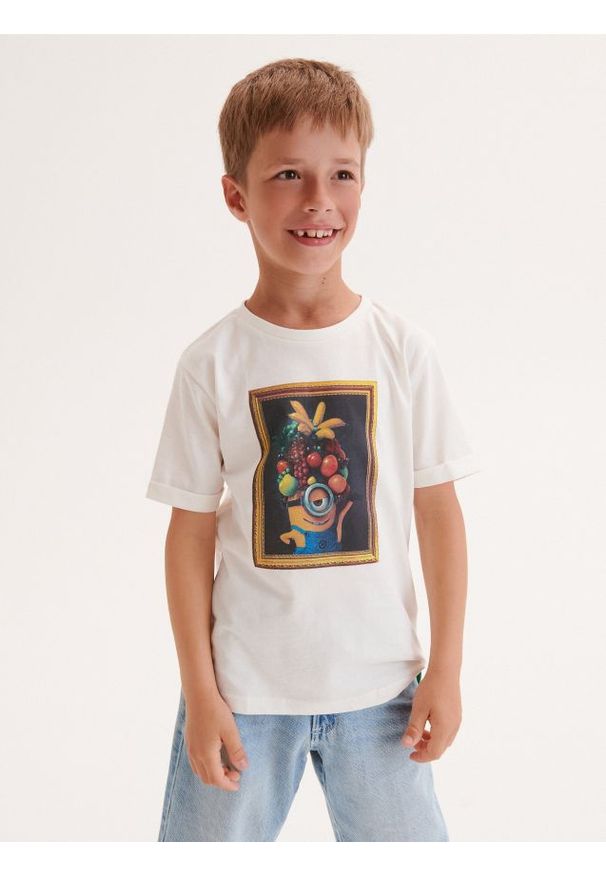 Reserved - T-shirt oversize Minionki - złamana biel. Materiał: bawełna, dzianina. Wzór: motyw z bajki