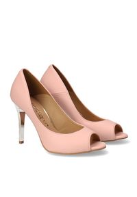 Arturo Vicci - Czółenka różowe peep toe. Nosek buta: otwarty. Kolor: różowy. Materiał: skóra ekologiczna. Obcas: na obcasie. Wysokość obcasa: wysoki #5
