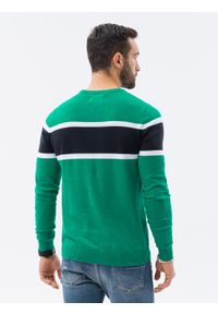 Ombre Clothing - Sweter męski E190 - zielony - XXL. Kolor: zielony. Materiał: jeans, bawełna. Styl: klasyczny