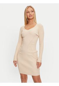Guess Sukienka dzianinowa Isabella W4BK07 Z3HP2 Beżowy Slim Fit. Kolor: beżowy. Materiał: wiskoza