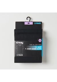 Sinsay - Koszulka z dekoltem w serek 2 pack - Czarny. Typ kołnierza: dekolt w serek. Kolor: czarny
