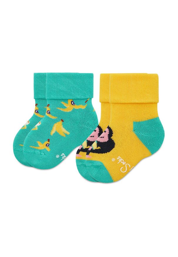 Happy-Socks - Zestaw 2 par wysokich skarpet dziecięcych Happy Socks. Kolor: zielony