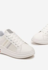 Born2be - Biało-Srebrne Sneakersy na Grubej Podeszwie z Brokatowymi Wstawkami Ralita. Kolor: biały. Obcas: na płaskiej podeszwie #4