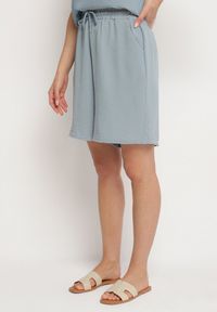 Born2be - Niebieskie Dresowe Szorty z Bawełną z Wysokim Stanem i Sznurkiem Talonessa. Okazja: na co dzień, na spacer. Stan: podwyższony. Kolor: niebieski. Materiał: dresówka, bawełna. Styl: sportowy, casual