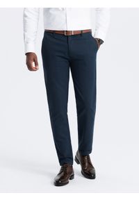 Ombre Clothing - Spodnie klasyczne męskie chino z delikatną teksturą - granatowe V3 - Rozmiar: XL. Kolor: niebieski. Materiał: materiał, poliester, bawełna. Styl: klasyczny