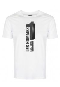 Les Hommes T-shirt | LLT205 721P | Round Neck T-Shirt | Mężczyzna | Biały. Okazja: na co dzień. Kolor: biały. Materiał: bawełna. Wzór: nadruk. Styl: casual #7
