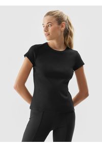 4f - T-shirt slim z bawełną organiczną damski. Kolor: czarny. Materiał: bawełna