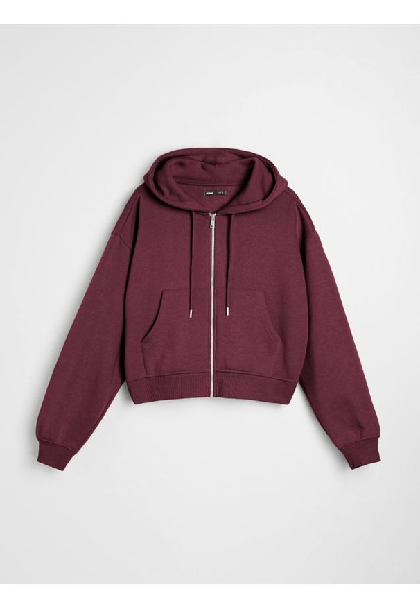 Sinsay - Bluza z kapturem z zapięciem - bordowy. Typ kołnierza: kaptur. Kolor: czerwony