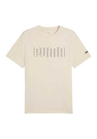 Puma - Męska Graficzna Koszulka Sportowa. Kolor: beżowy. Sport: turystyka piesza #1