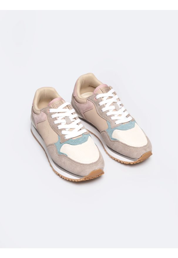 Big-Star - Sneakersy damskie z kolorowymi wstawkami beżowe RR274252 801. Okazja: na co dzień. Kolor: beżowy. Materiał: materiał. Wzór: kolorowy