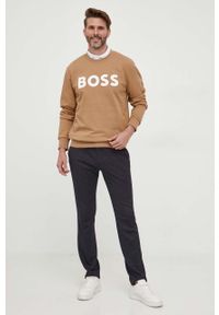 BOSS bluza bawełniana męska kolor beżowy z nadrukiem. Kolor: beżowy. Materiał: bawełna. Wzór: nadruk. Styl: klasyczny #2