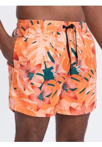 Ombre Clothing - Szorty męskie kąpielówki w motyw roślinny - pomarańczowe V5 - Rozmiar: XL. Okazja: na plażę. Kolor: pomarańczowy. Materiał: poliester, materiał #7