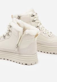 Born2be - Beżowe Sneakersy na Grubej Podeszwie z Futerkiem Alweda. Okazja: na co dzień. Kolor: beżowy. Materiał: futro #4