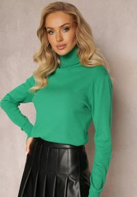 Renee - Zielony Sweter Golf o Dopasowanym Fasonie z Wiskozą Nalexa. Typ kołnierza: golf. Kolor: zielony. Materiał: wiskoza. Długość rękawa: długi rękaw. Długość: długie. Sezon: jesień, zima. Styl: klasyczny #2