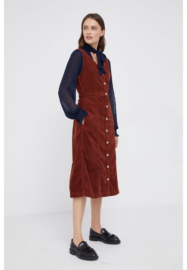 Levi's® - Levi's - Sukienka. Okazja: na spotkanie biznesowe. Kolor: brązowy. Materiał: tkanina. Wzór: gładki. Typ sukienki: rozkloszowane. Styl: biznesowy