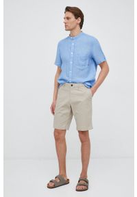 TOMMY HILFIGER - Tommy Hilfiger koszula lniana kolor niebieski regular ze stójką. Typ kołnierza: kołnierzyk stójkowy. Kolor: niebieski. Materiał: len. Długość rękawa: krótki rękaw. Długość: krótkie #2