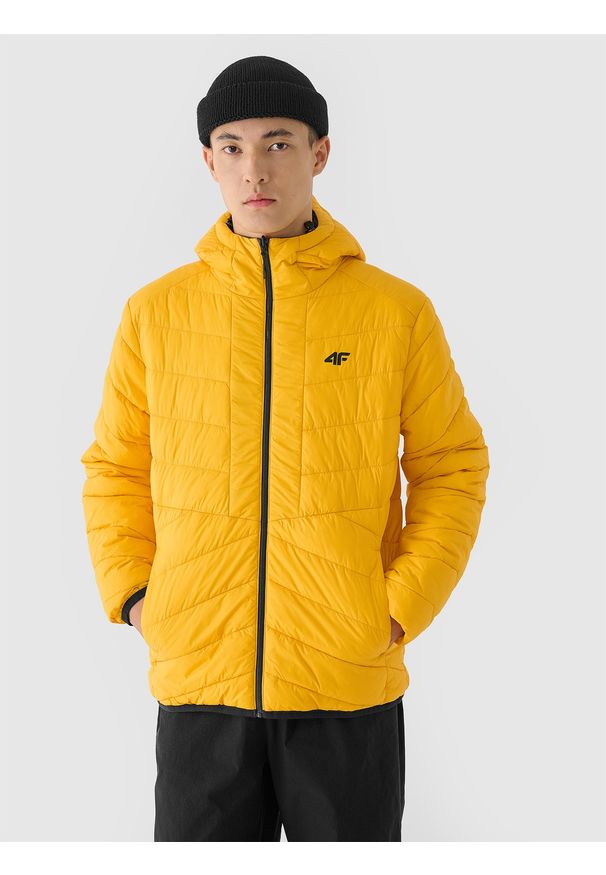 4f - 4F Kurtka puchowa dwustronna Primaloft Thermoplume męska - szara S. Okazja: na co dzień. Typ kołnierza: kaptur. Kolor: szary. Materiał: puch. Sezon: zima. Styl: casual, sportowy, klasyczny