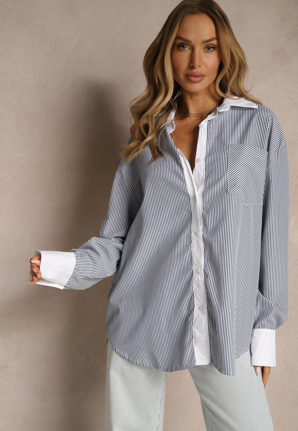 Renee - Biało-Czarna Wiskozowa Koszula Oversize z Kieszenią i Metalicznymi Aplikacjami Liseloria. Okazja: na co dzień. Kolor: czarny. Materiał: wiskoza. Długość rękawa: długi rękaw. Długość: długie. Wzór: aplikacja. Styl: casual, elegancki, klasyczny