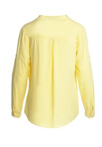 Born2be - Żółta Bluzka Fiber. Typ kołnierza: kołnierzyk stójkowy. Kolor: żółty. Materiał: jeans. Długość rękawa: długi rękaw. Długość: długie. Wzór: aplikacja, gładki #6
