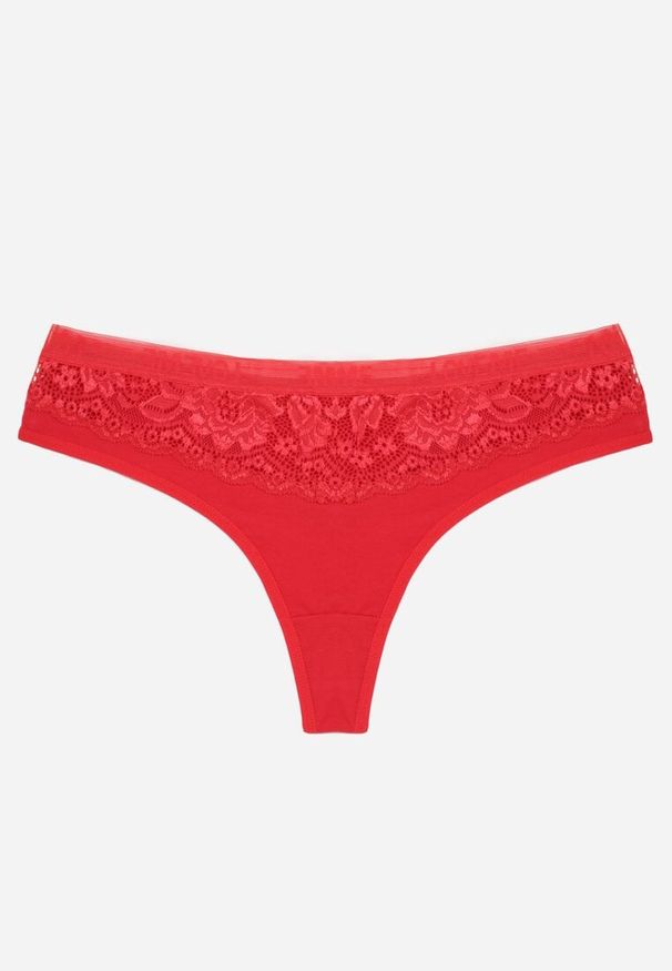 Renee - Czerwone Majtki Typu Stringi z Bawełną i Koronką Zeliche. Kolor: czerwony. Materiał: bawełna, koronka. Wzór: koronka