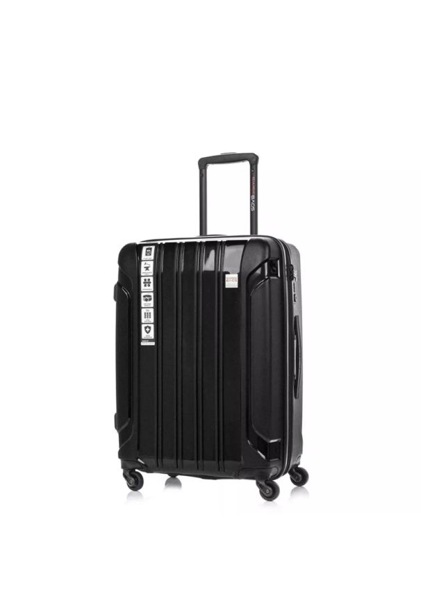 SWISSBAGS - Walizka na kółkach SwissBags Tourist czarna - średnia 74-90 l. Kolor: czarny. Materiał: materiał. Wzór: napisy. Styl: klasyczny, elegancki