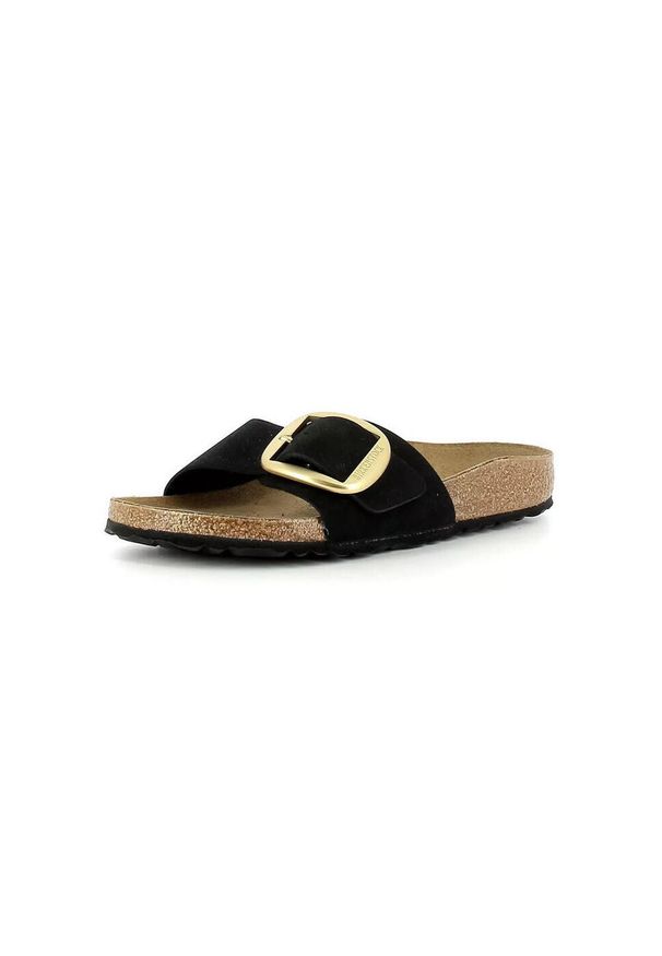 Klapki damskie Birkenstock Madrid Big Buckle. Kolor: czarny, wielokolorowy. Materiał: skóra
