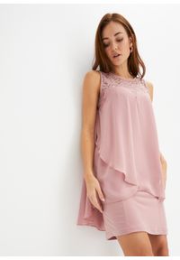 bonprix - Sukienka z dżerseju i szyfonu. Kolor: różowy. Materiał: jersey, szyfon. Styl: elegancki