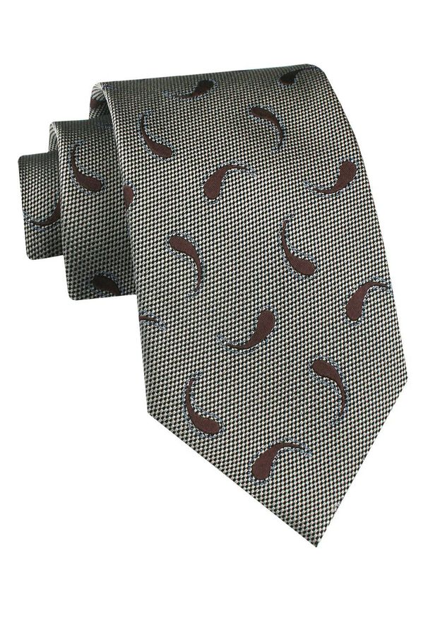 Jedwabny Krawat Męski - His Story - Beż z Brązowym Paisley. Kolor: brązowy, wielokolorowy, beżowy. Materiał: jedwab. Wzór: paisley. Styl: klasyczny, elegancki