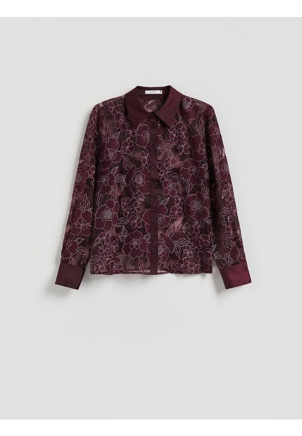 Reserved - Koszula z wiskozą - ciemnofioletowy. Kolor: fioletowy. Materiał: wiskoza