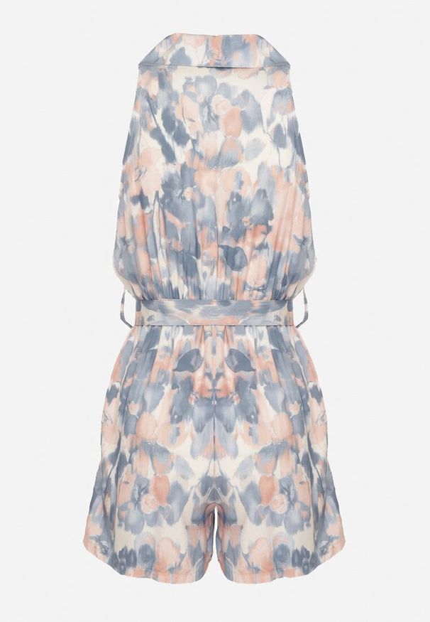 Born2be - Niebieski Wiskozowy Kombinezon o Koszulowym Kroju Bez Rękawów z Paskiem Tolivia. Okazja: na co dzień. Kolor: niebieski. Materiał: wiskoza. Długość rękawa: bez rękawów. Długość: krótkie. Styl: casual, elegancki