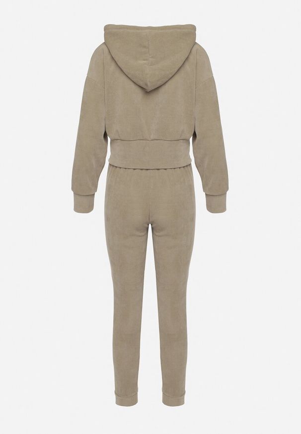 Born2be - Ciemnozielony Komplet Dresowy z Bawełną Bluza z Kapturem i Spodnie z Gumką w Talii Neseria. Kolor: zielony. Materiał: dresówka, bawełna