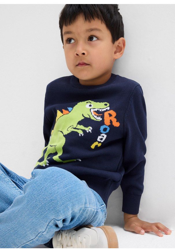 bonprix - Cienki sweter z czystej bawełny. Kolor: niebieski. Materiał: bawełna