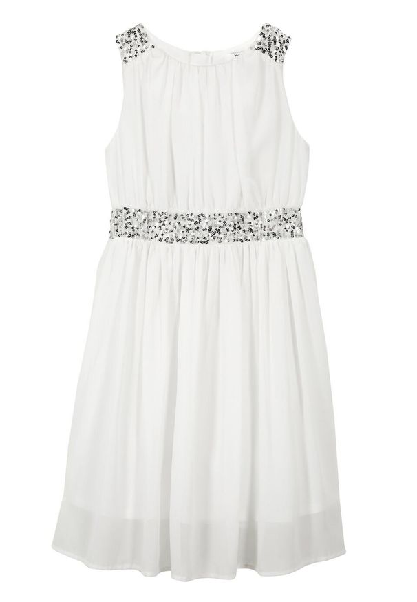Sukienka dziewczęca z cekinami bonprix biel wełny. Kolor: biały. Materiał: wełna. Długość rękawa: na ramiączkach