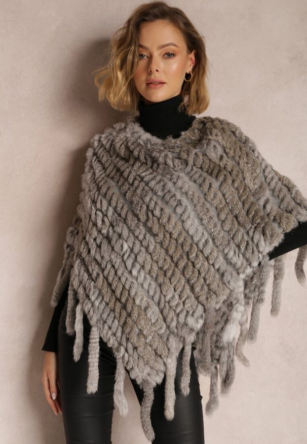 Renee - Jasnoszare Ponczo Futrzane Gringo. Kolor: szary. Materiał: futro