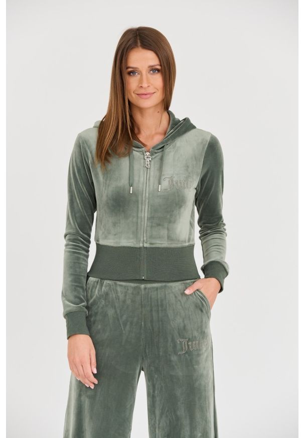Juicy Couture - JUICY COUTURE Zielona damska bluza Marissa Velour Track Top, Rozmiar L. Kolor: zielony
