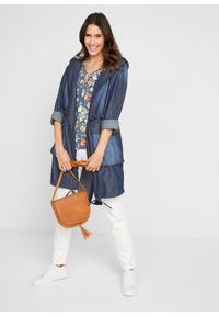 bonprix - Shirt z bawełny organicznej z nadrukiem, krótki rękaw. Typ kołnierza: dekolt w serek. Kolor: niebieski. Materiał: bawełna. Długość rękawa: krótki rękaw. Długość: krótkie. Wzór: nadruk #3