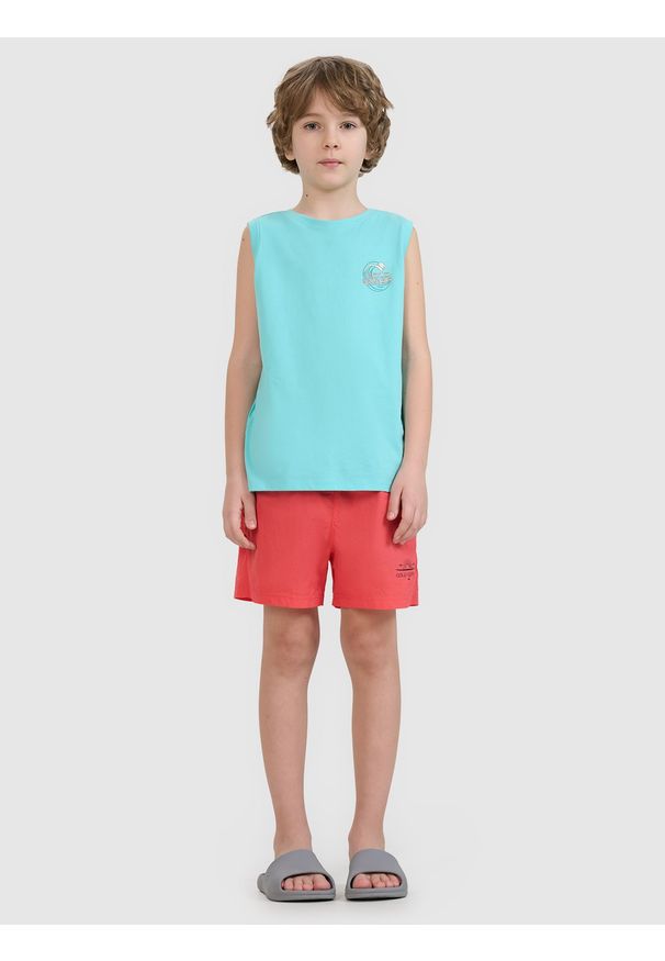 4f - 4F Spodenki plażowe boardshorty chłopięce - czerwone 122/128 (6-8 lat). Kolor: różowy. Materiał: włókno, syntetyk, materiał