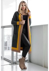 PeeKaBoo - Elegancki długi kardigan z kapturem zielony. Typ kołnierza: kaptur. Kolor: zielony. Długość: długie. Styl: elegancki #1