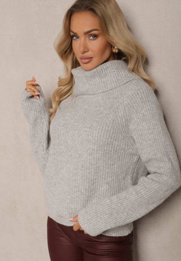 Renee - Jasnoszary Klasyczny Golf z Wełną i Obszernym Kołnierzem Zemilda. Okazja: na co dzień. Typ kołnierza: golf. Kolor: szary. Materiał: wełna. Długość rękawa: długi rękaw. Długość: długie. Styl: klasyczny