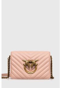 Pinko torebka skórzana kolor różowy. Kolor: różowy. Materiał: skórzane. Rodzaj torebki: na ramię