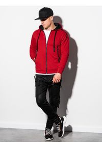 Ombre Clothing - Bluza męska rozpinana z kapturem B1076 - czerwona - XL. Typ kołnierza: kaptur. Kolor: czerwony. Wzór: nadruk, aplikacja #4