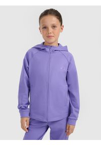 4f - 4F Bluza sportowa rozpinana z kapturem dziewczęca - fioletowa 158/164 (12-14 lat). Okazja: na co dzień. Typ kołnierza: kaptur. Kolor: fioletowy. Materiał: dzianina, skóra. Sezon: lato. Styl: sportowy #1