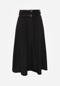 Renee - Czarna Rozkloszowana Spódnica w Stylu Preppy z Kieszeniami i Podwójnym Paskiem Doripla. Okazja: na co dzień. Kolekcja: plus size. Kolor: czarny. Materiał: tkanina. Wzór: gładki. Styl: casual #4