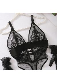 Intica - Body koronkowe z delikatnym wzorem Seonaid. Kolor: niebieski. Materiał: koronka. Wzór: koronka #5