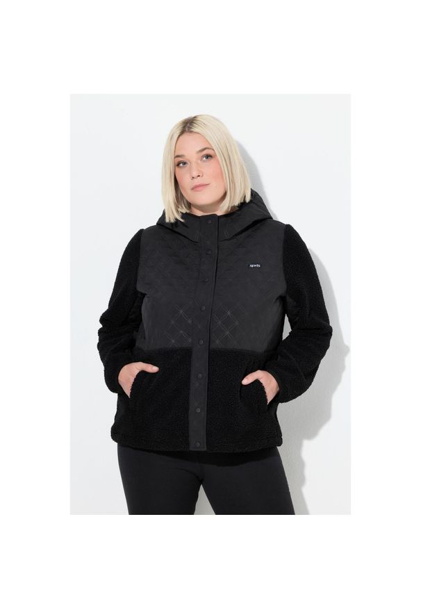 ULLA POPKEN - Damskie kurtka polarowa pikowanie kaptur zatrzaski. Kolekcja: plus size. Kolor: czarny. Materiał: poliester, materiał