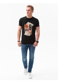 Ombre Clothing - T-shirt męski z nadrukiem S1434 V-16B - czarny - XXL. Kolor: czarny. Materiał: bawełna. Wzór: nadruk. Styl: klasyczny #3