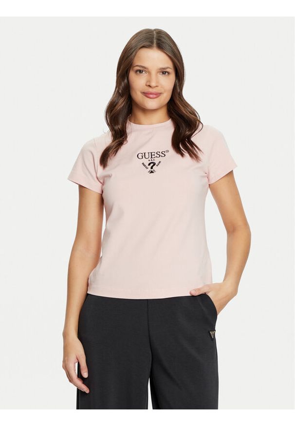 Guess T-Shirt V4YI21 KCDH1 Różowy Slim Fit. Kolor: różowy. Materiał: bawełna