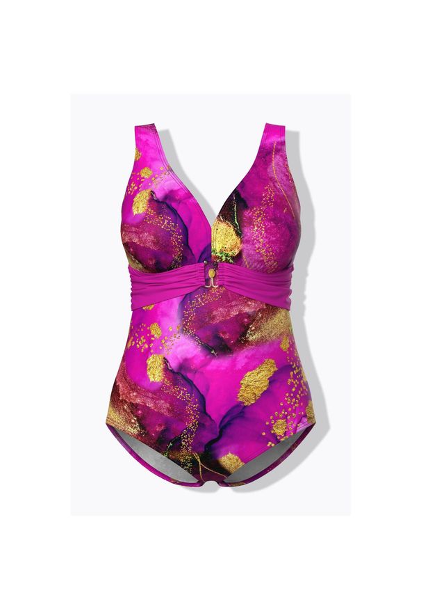 ULLA POPKEN - Damskie Strój kąpielowy ozdobna taśma klamra miękkie miseczki. Kolekcja: plus size. Kolor: różowy. Materiał: poliester, elastan, poliamid, materiał