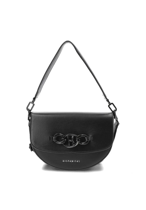 Czarna Elegancka Torebka Damska Hispanitas. Kolor: czarny. Materiał: skórzane. Styl: elegancki