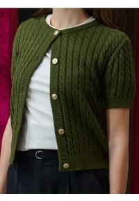 Sinsay - Kardigan z krótkim rękawem i ozdobnymi guzikami - zielony. Kolor: zielony. Długość rękawa: krótki rękaw. Długość: krótkie #1